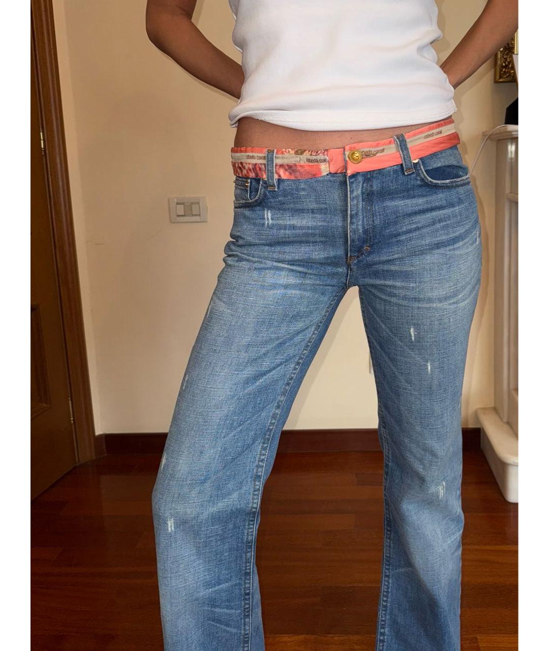 ROBERTO CAVALLI Голубые хлопковые прямые джинсы, фото 2