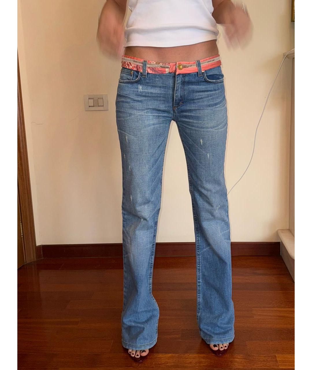 ROBERTO CAVALLI Голубые хлопковые прямые джинсы, фото 6
