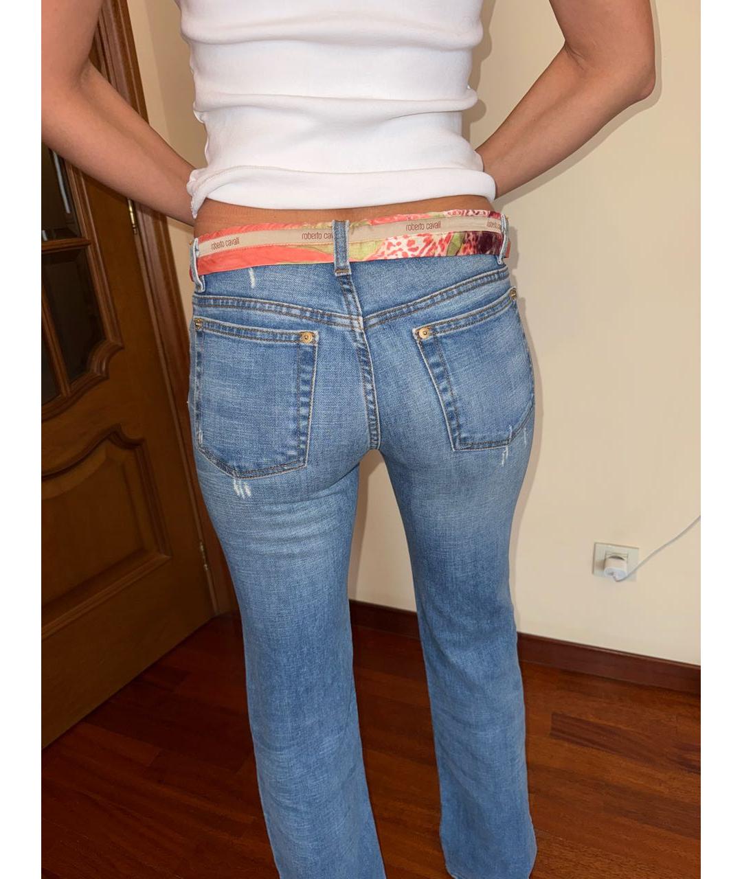 ROBERTO CAVALLI Голубые хлопковые прямые джинсы, фото 3