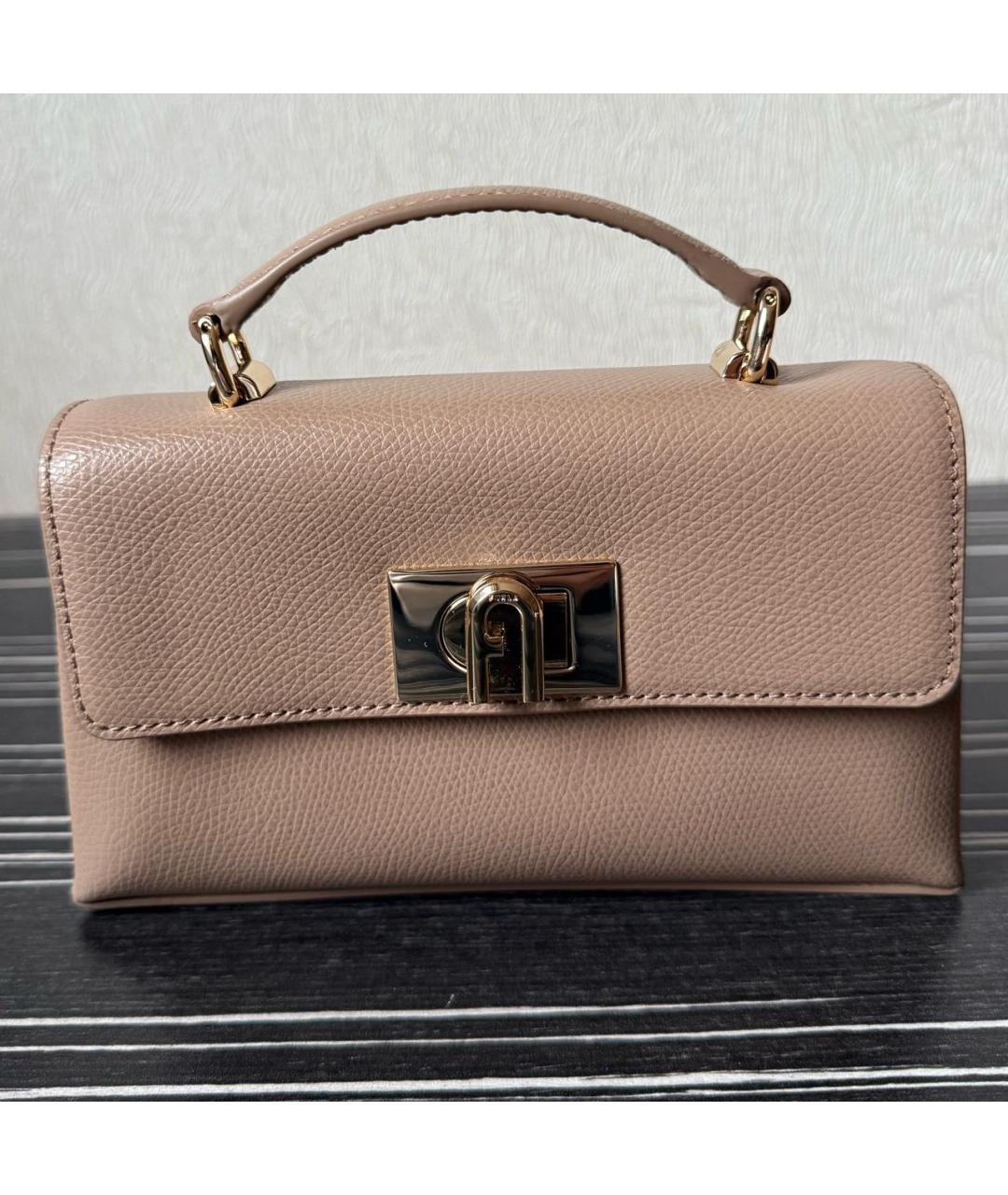 FURLA Бежевая кожаная сумка с короткими ручками, фото 7