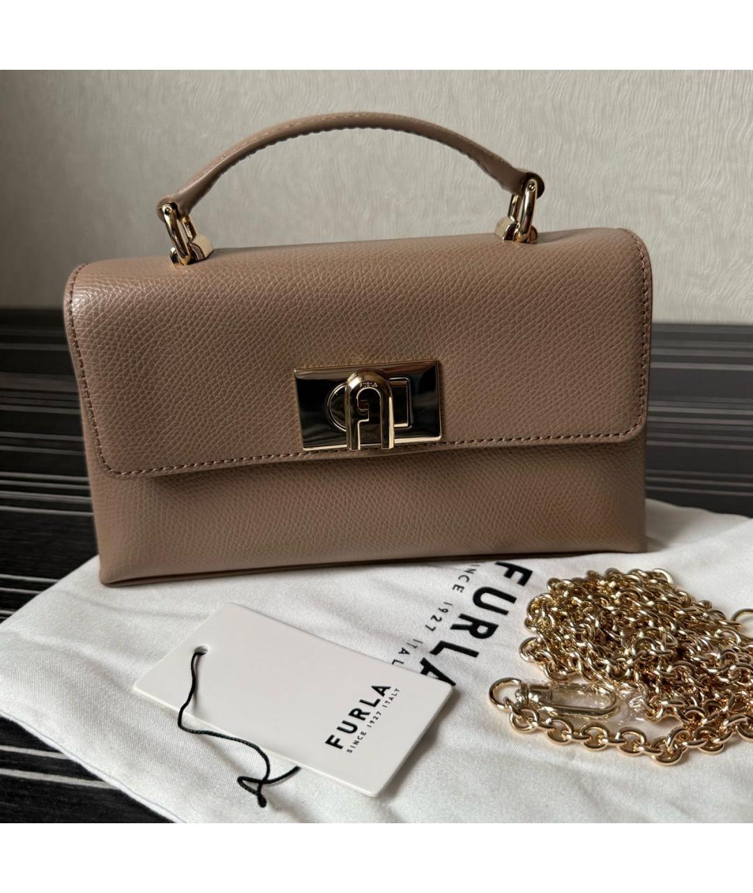 FURLA Бежевая кожаная сумка с короткими ручками, фото 6