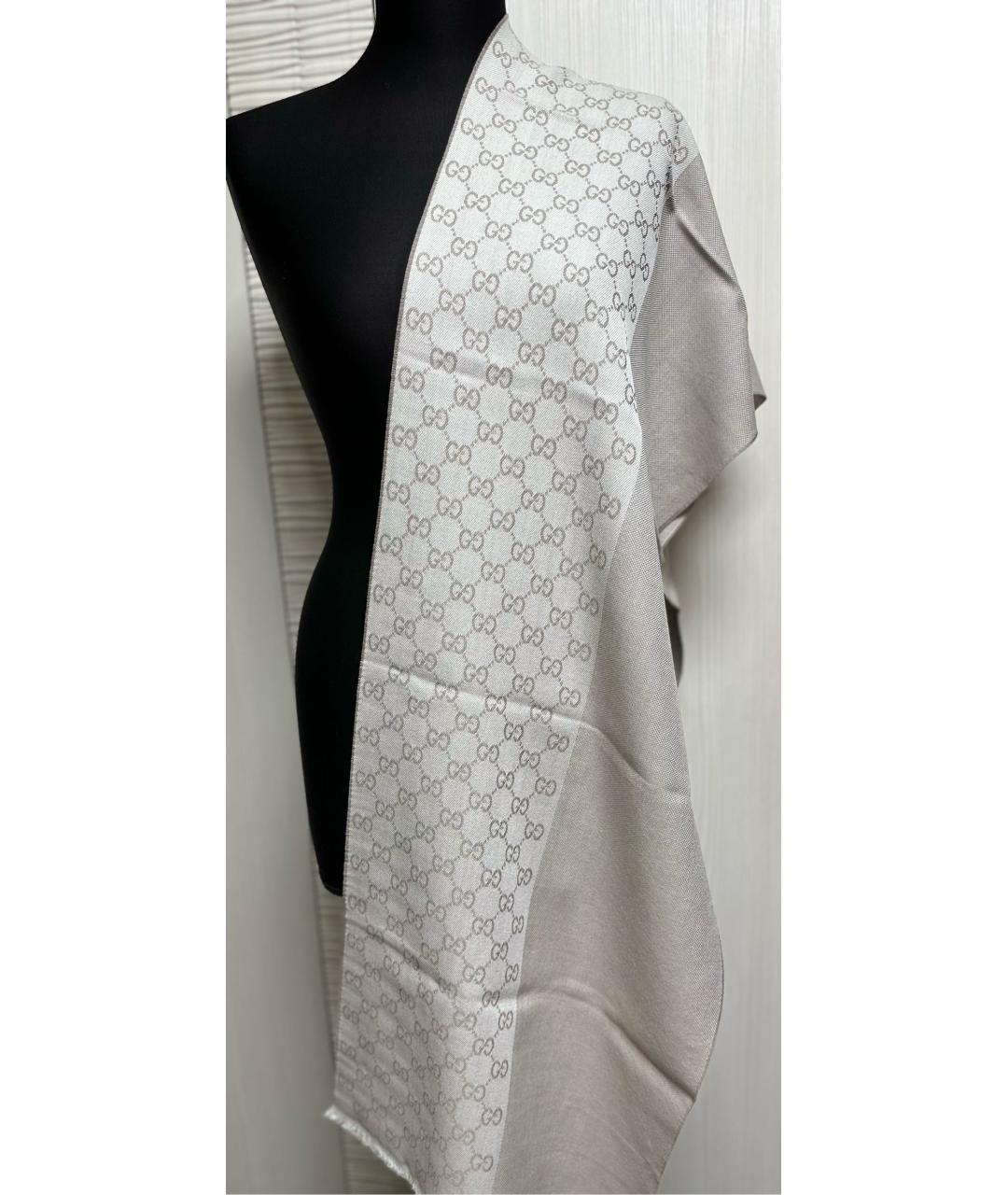 GUCCI Бежевый шерстяной шарф, фото 2