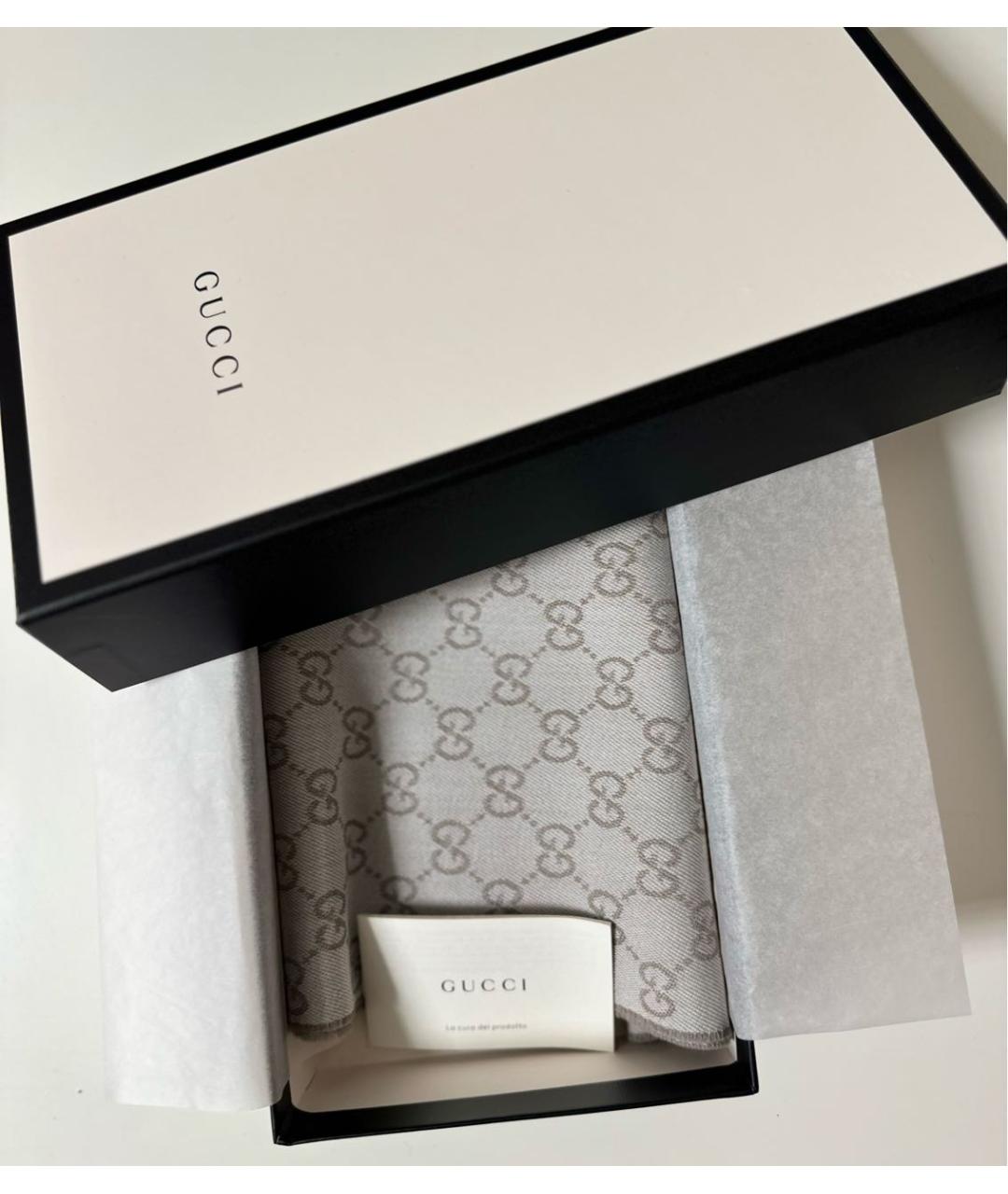 GUCCI Бежевый шерстяной шарф, фото 6