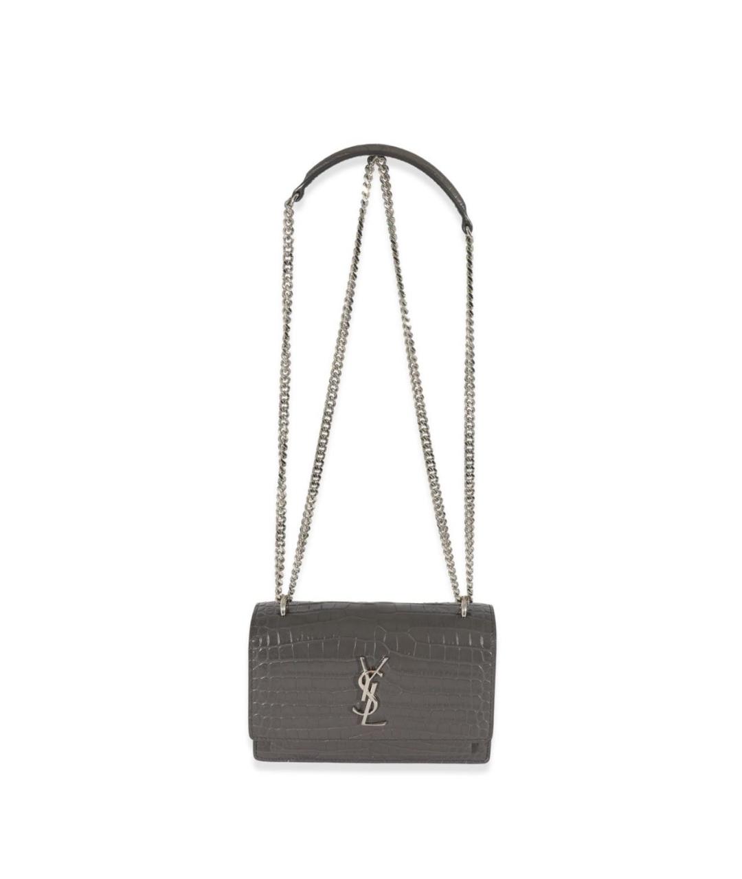 SAINT LAURENT Серая кожаная сумка через плечо, фото 4