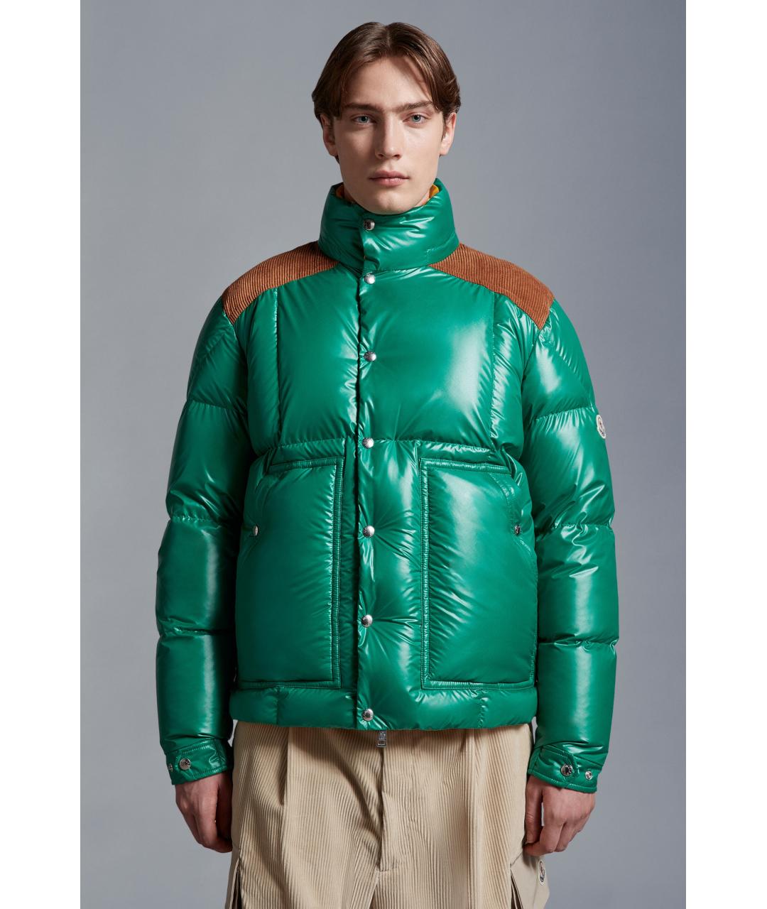 MONCLER Зеленый полиэстеровый пуховик, фото 6