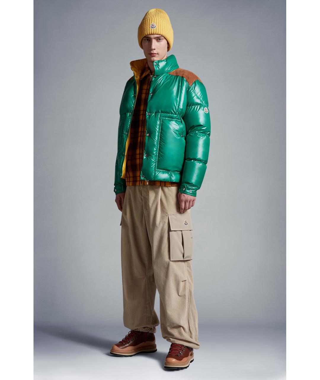 MONCLER Зеленый полиэстеровый пуховик, фото 5