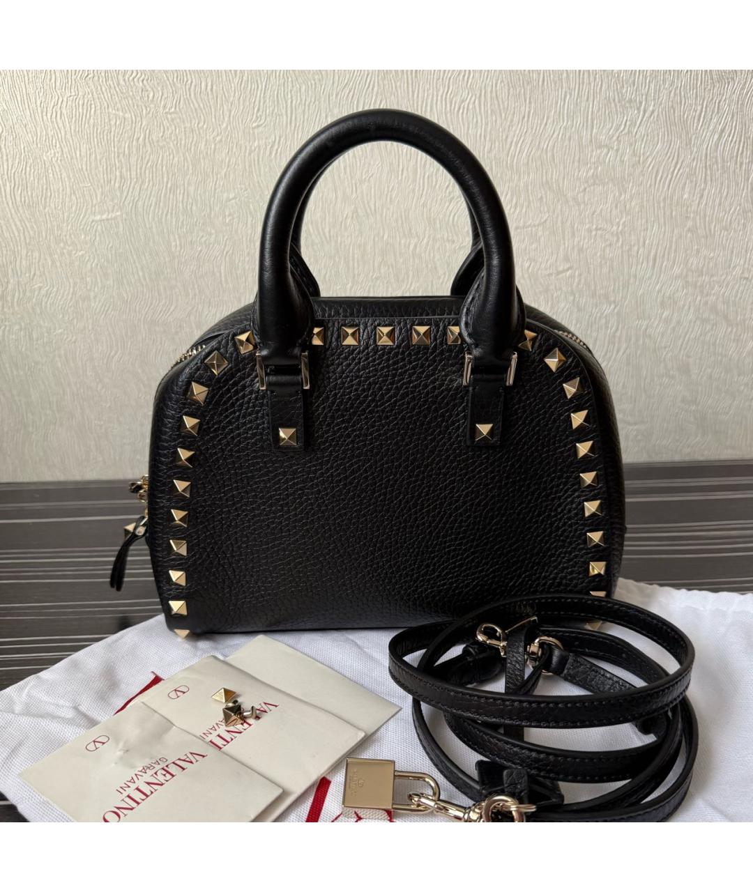 VALENTINO Черная кожаная сумка с короткими ручками, фото 6