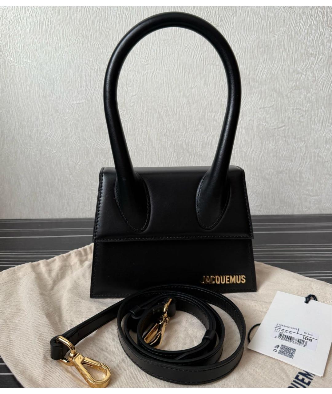 JACQUEMUS Черная кожаная сумка с короткими ручками, фото 8