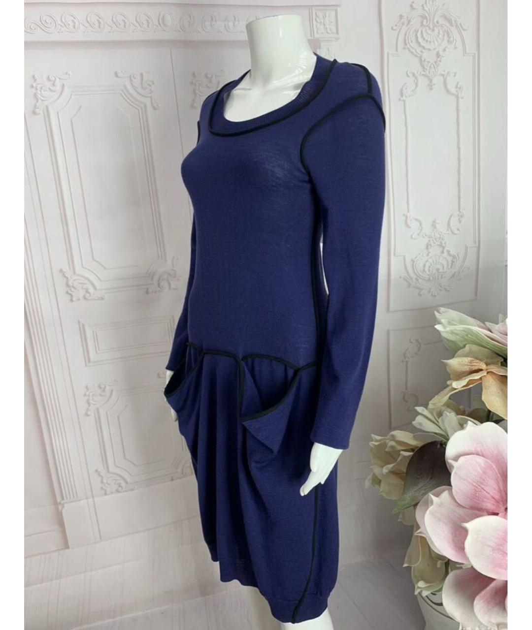 LIVIANA CONTI Темно-синее шерстяное повседневное платье, фото 8