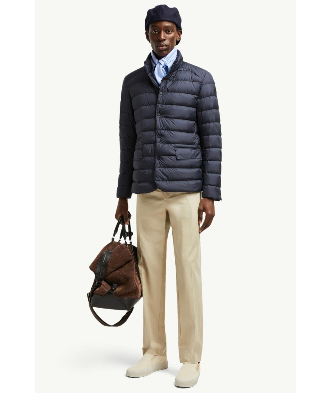 MONCLER Темно-синий полиэстеровый пуховик, фото 7