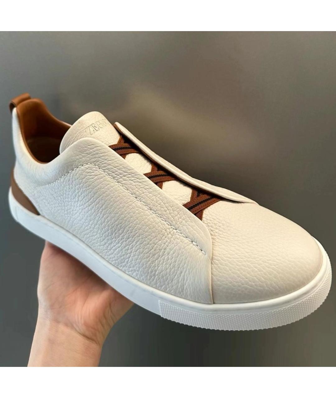 ZEGNA Белые кожаные слипоны, фото 8