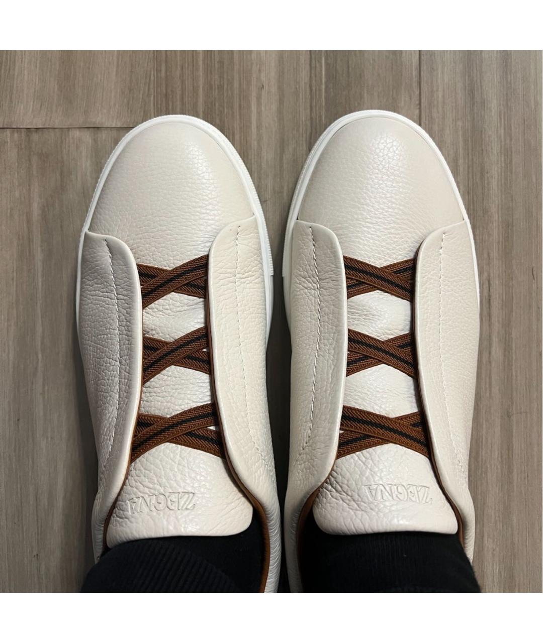 ZEGNA Белые кожаные слипоны, фото 7