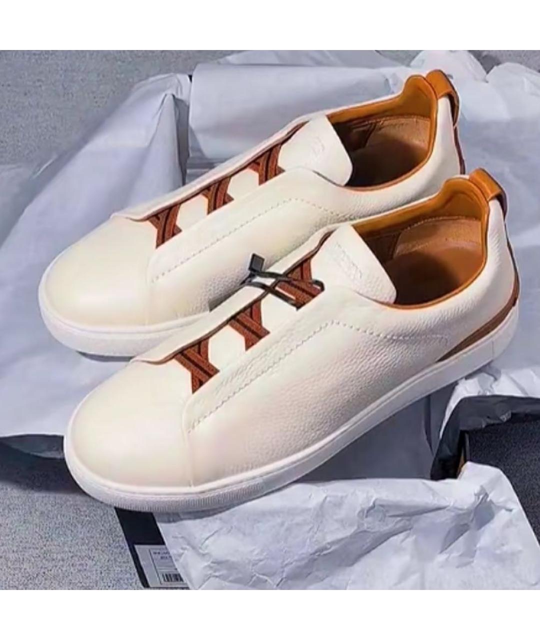 ZEGNA Белые кожаные слипоны, фото 5