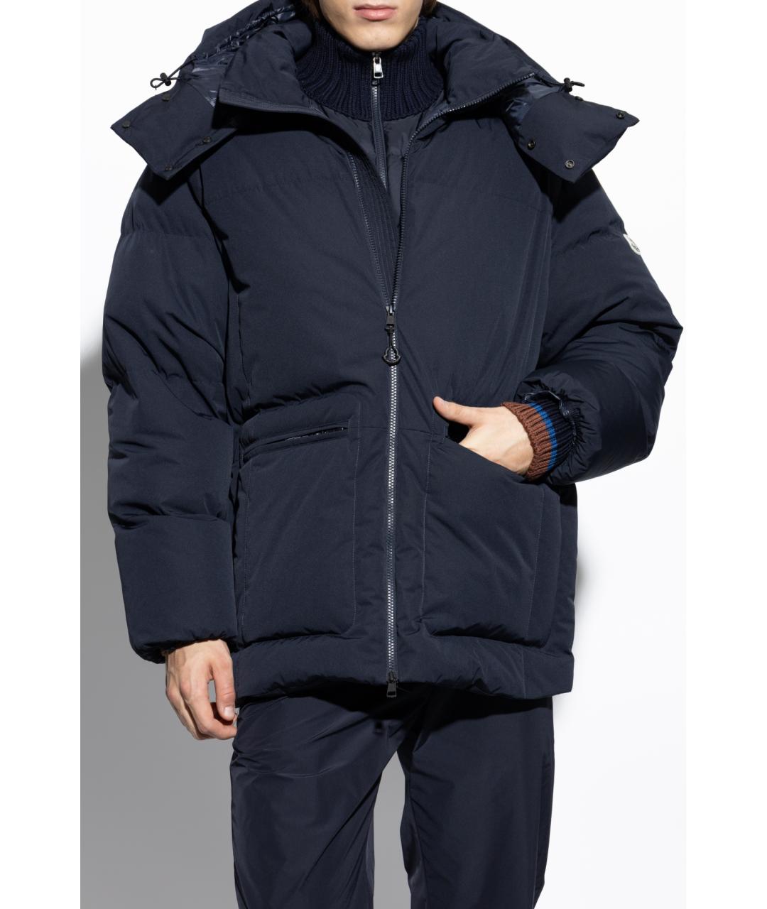 MONCLER Темно-синий полиамидовый пуховик, фото 2