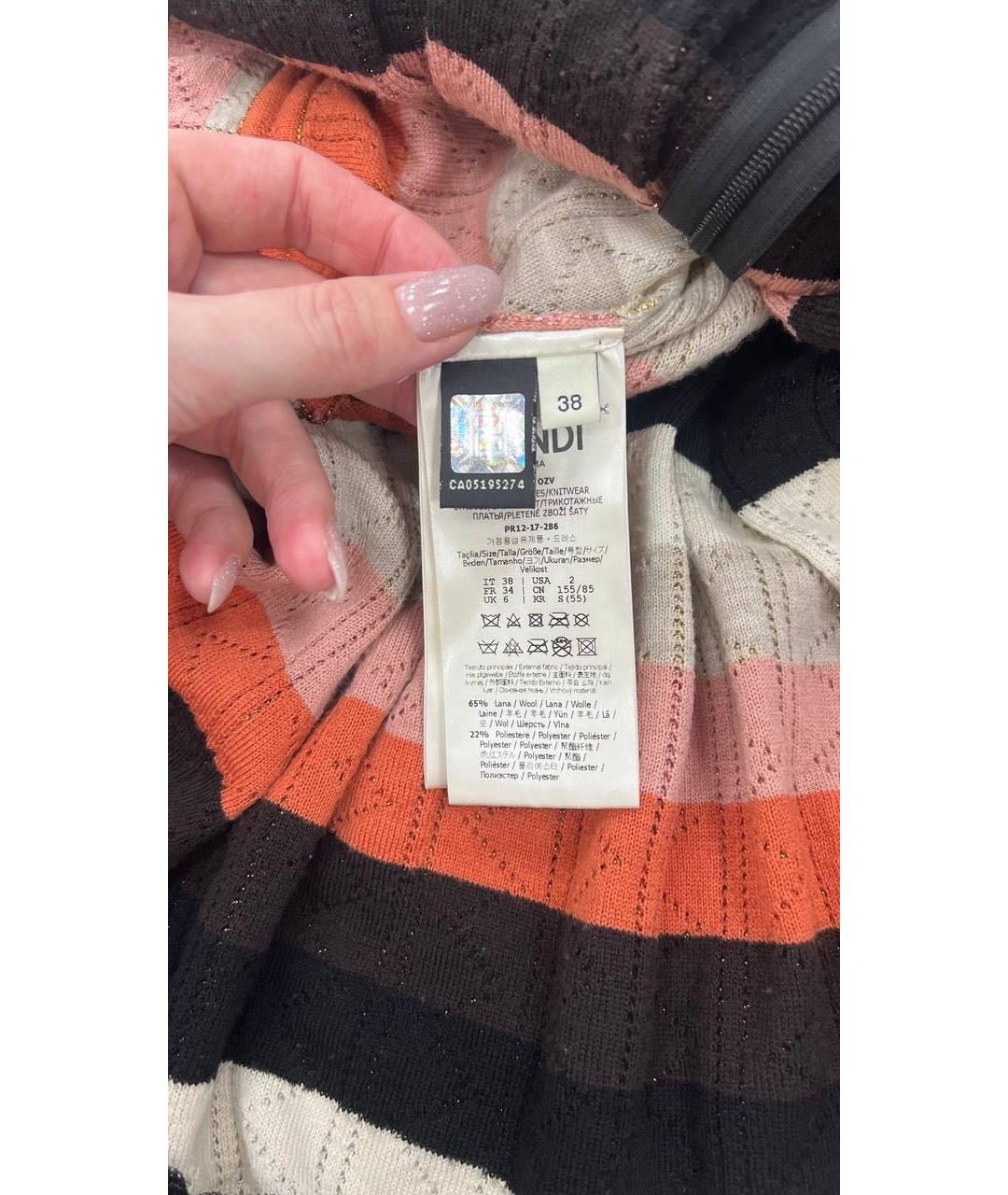 FENDI Мульти шерстяное коктейльное платье, фото 3