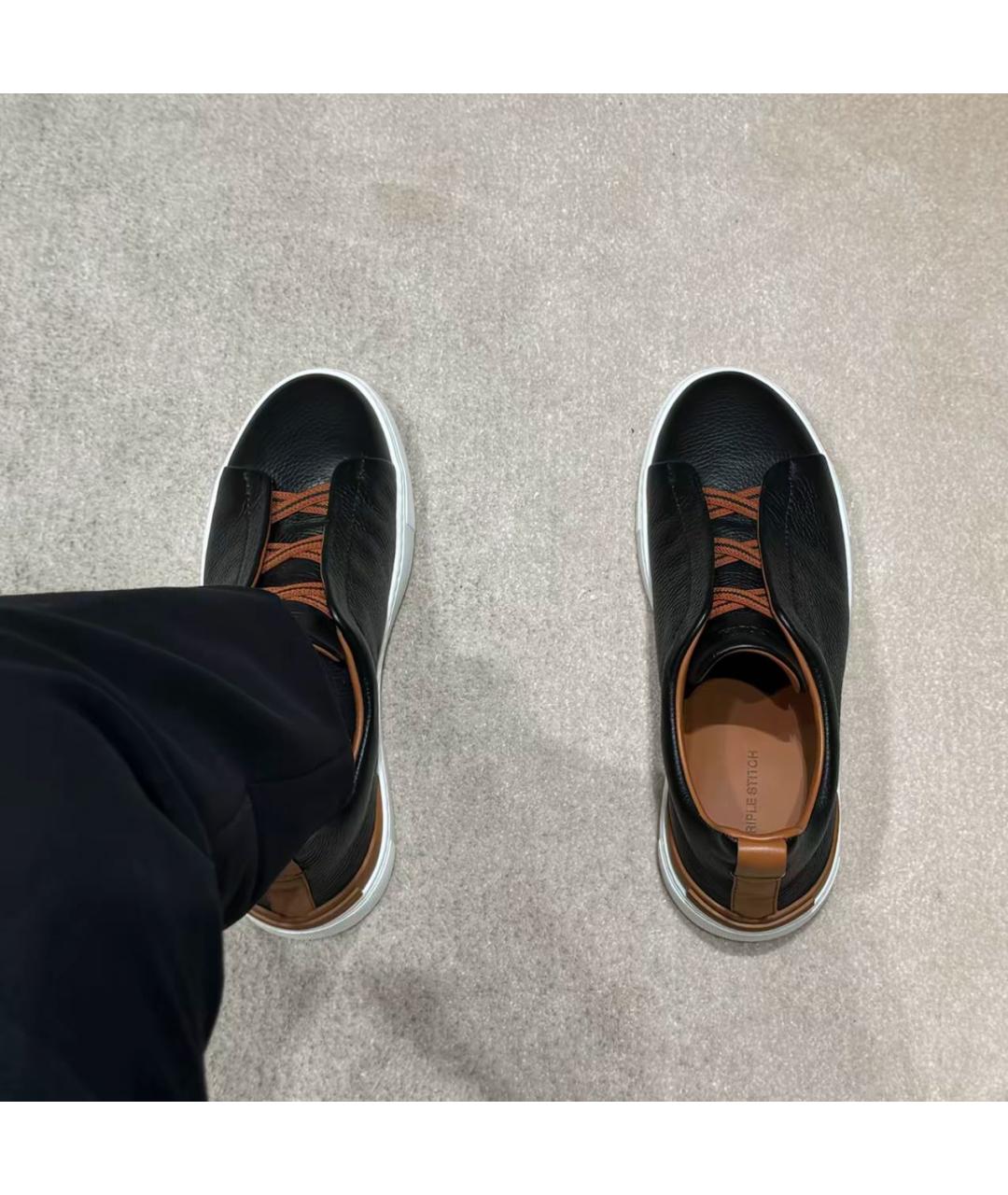 ZEGNA Черные кожаные слипоны, фото 2