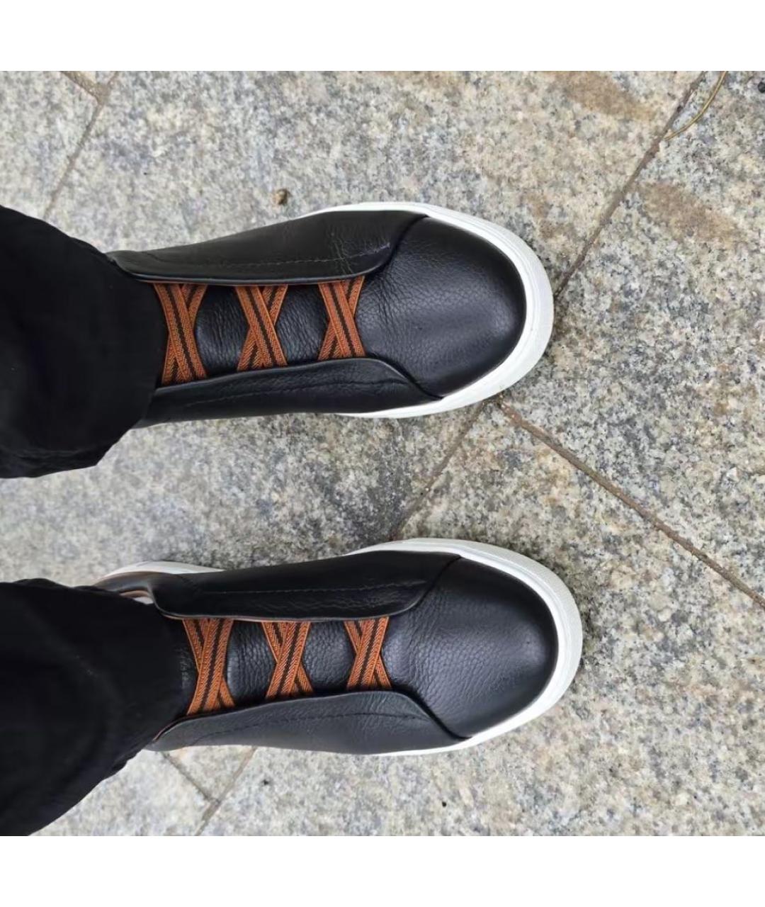ZEGNA Черные кожаные слипоны, фото 3