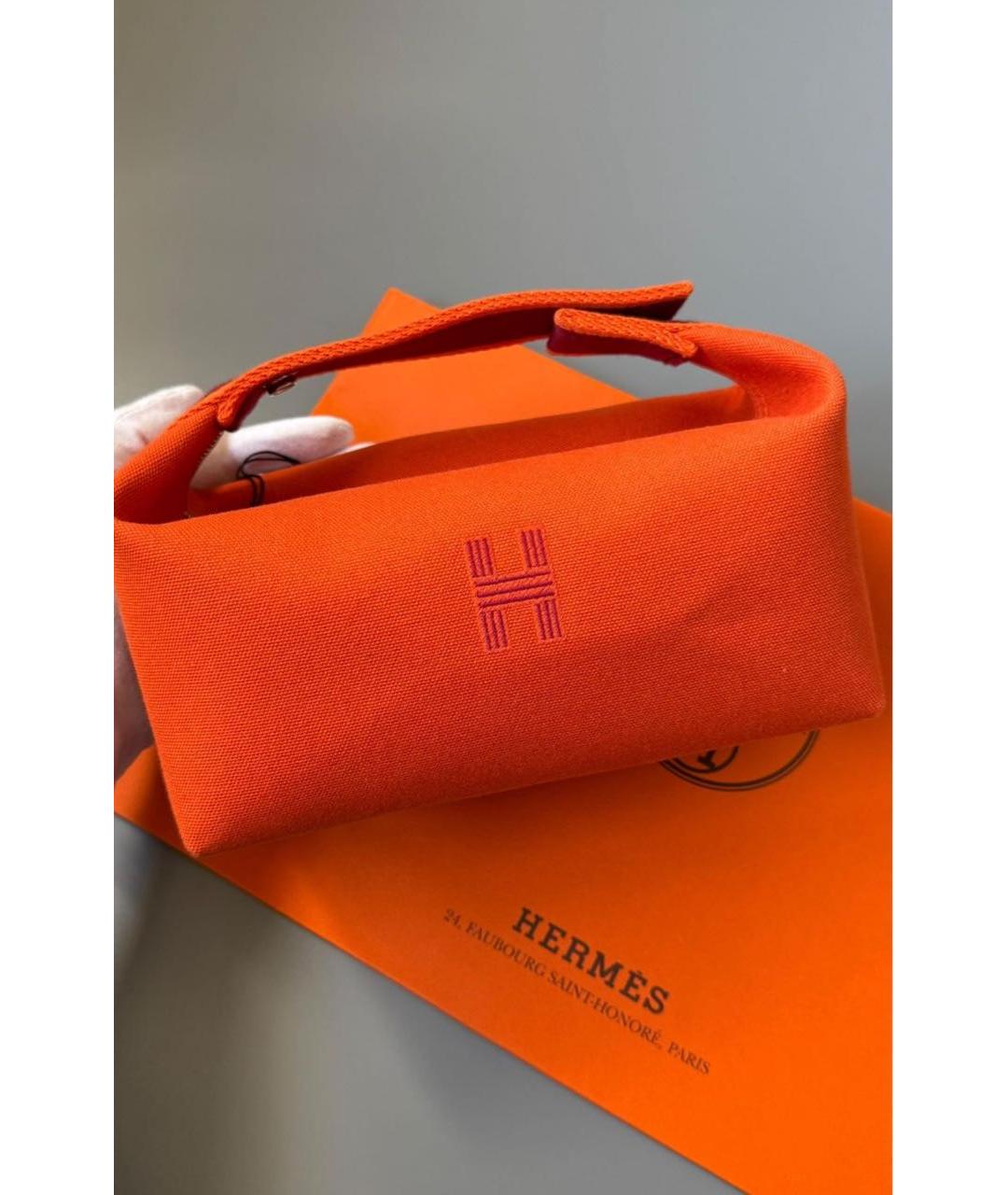 HERMES Оранжевая хлопковая косметичка, фото 3