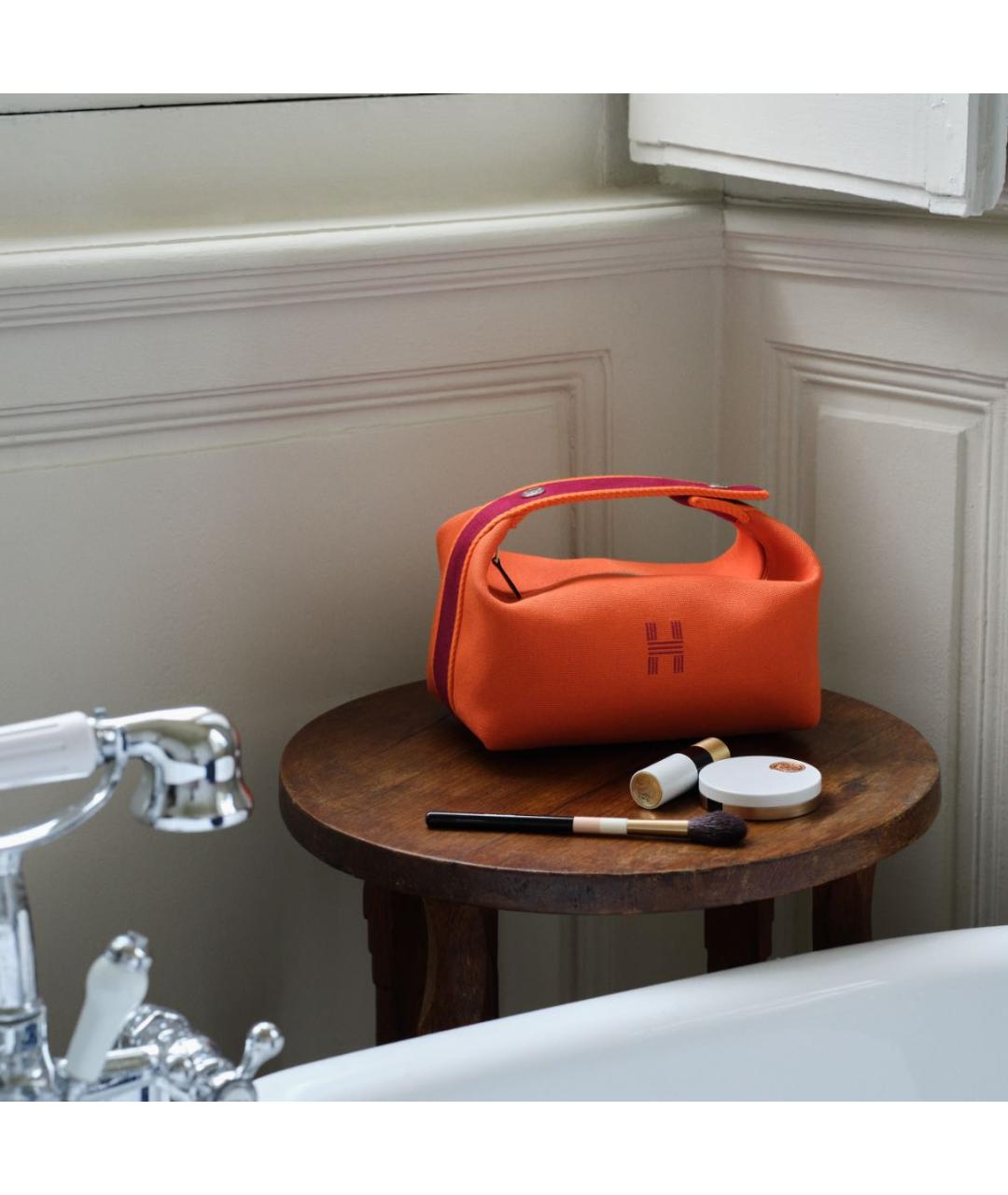 HERMES Оранжевая хлопковая косметичка, фото 4