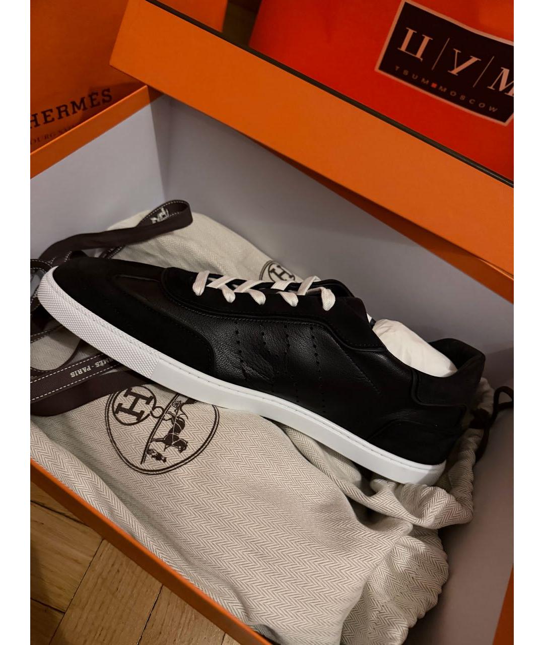 HERMES Черные кожаные низкие кроссовки / кеды, фото 3