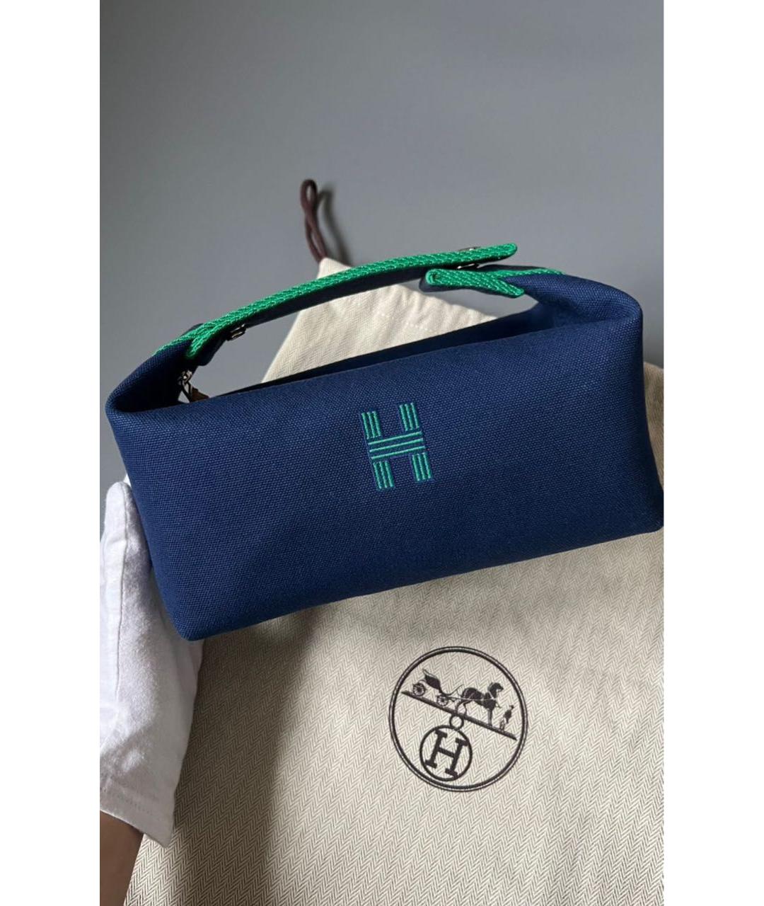 HERMES Синяя хлопковая косметичка, фото 3