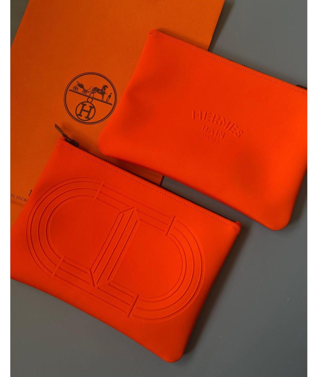 HERMES Оранжевая тканевая косметичка, фото 4