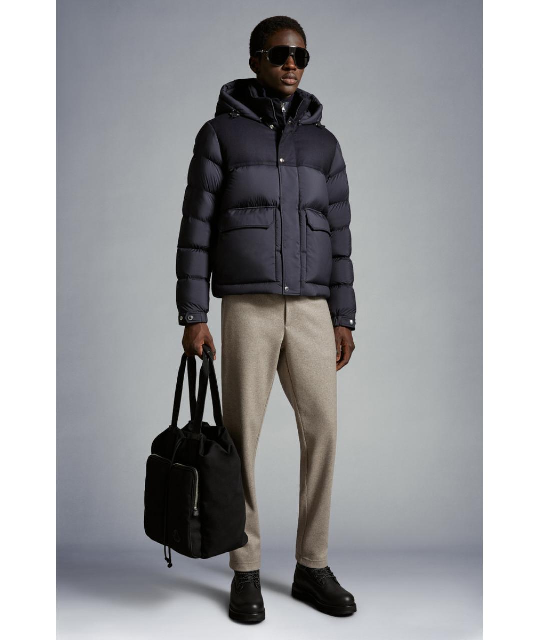 MONCLER Темно-синий полиамидовый пуховик, фото 2