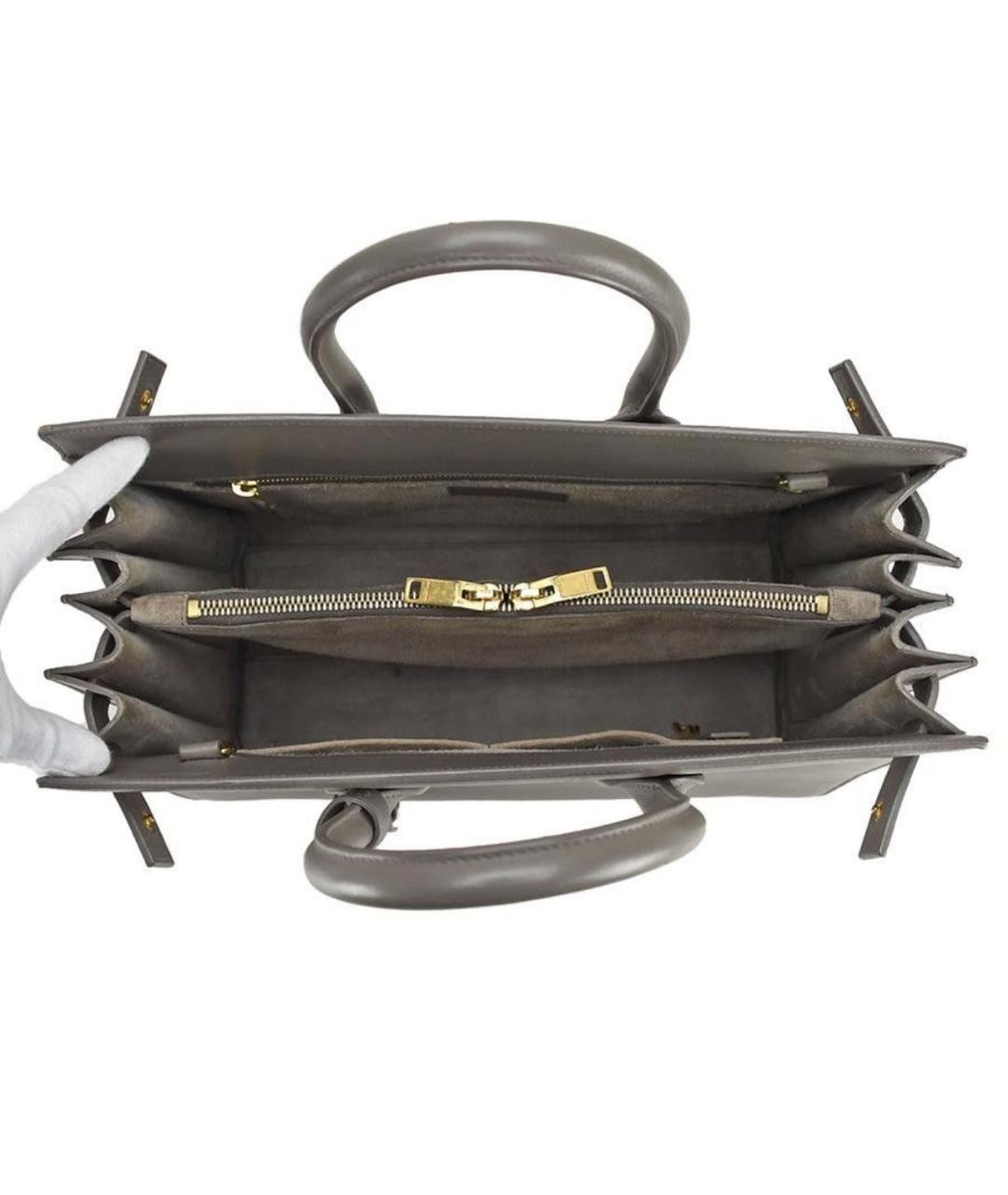 SAINT LAURENT Серая кожаная сумка с короткими ручками, фото 5