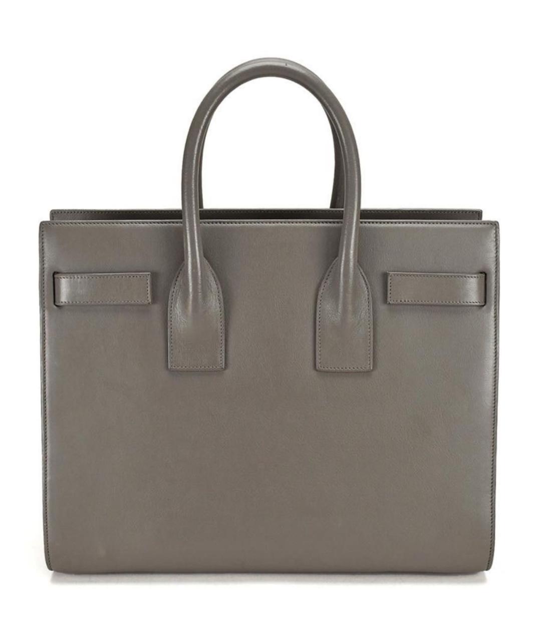 SAINT LAURENT Серая кожаная сумка с короткими ручками, фото 2