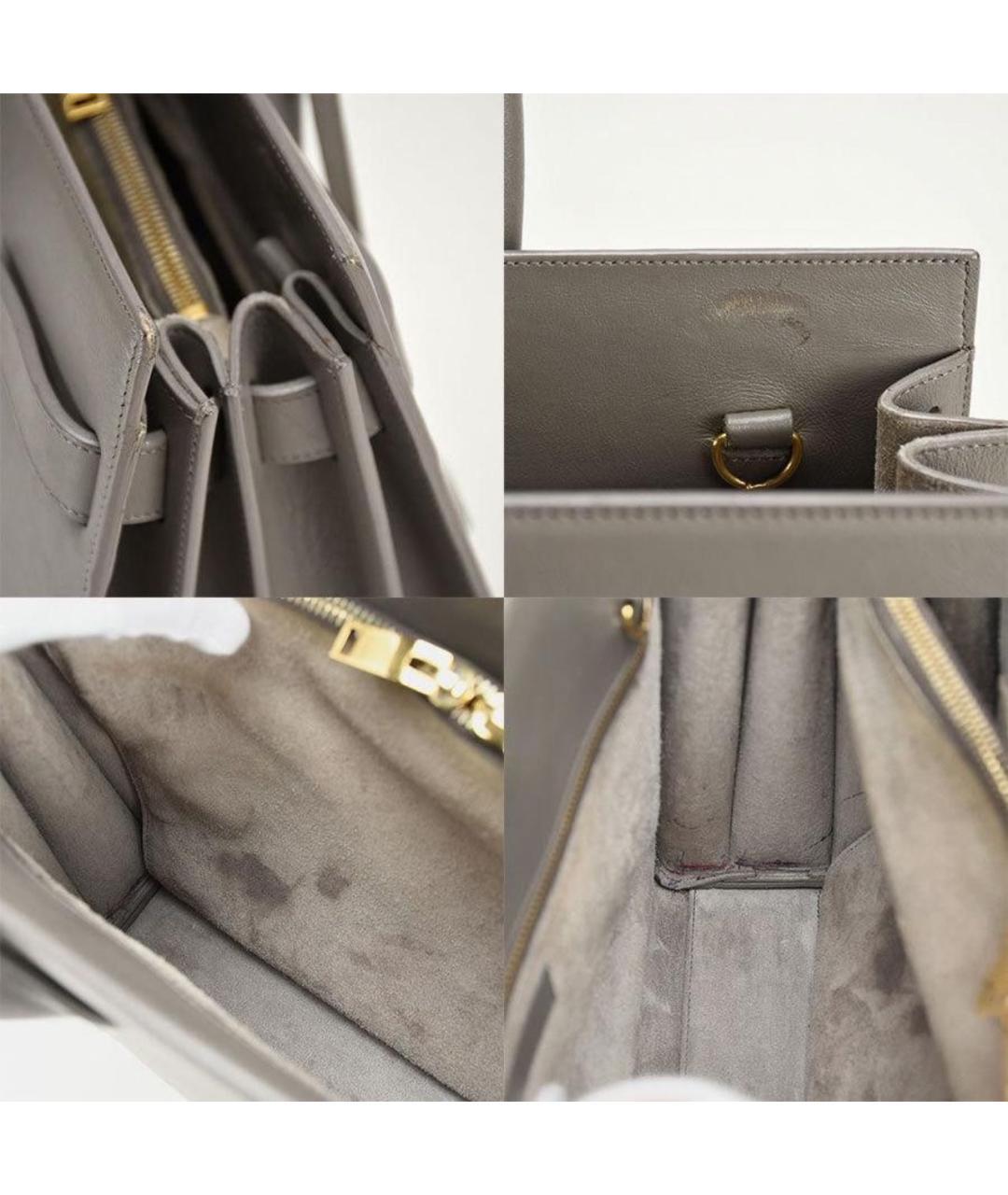 SAINT LAURENT Серая кожаная сумка с короткими ручками, фото 6