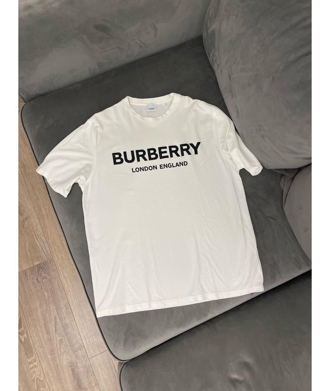 BURBERRY Белая хлопко-эластановая футболка, фото 5