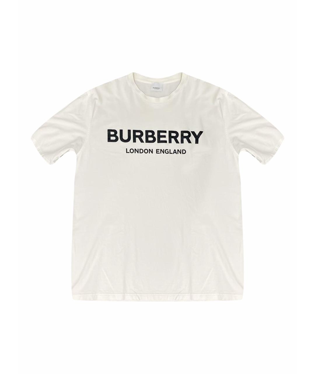 BURBERRY Белая хлопко-эластановая футболка, фото 1