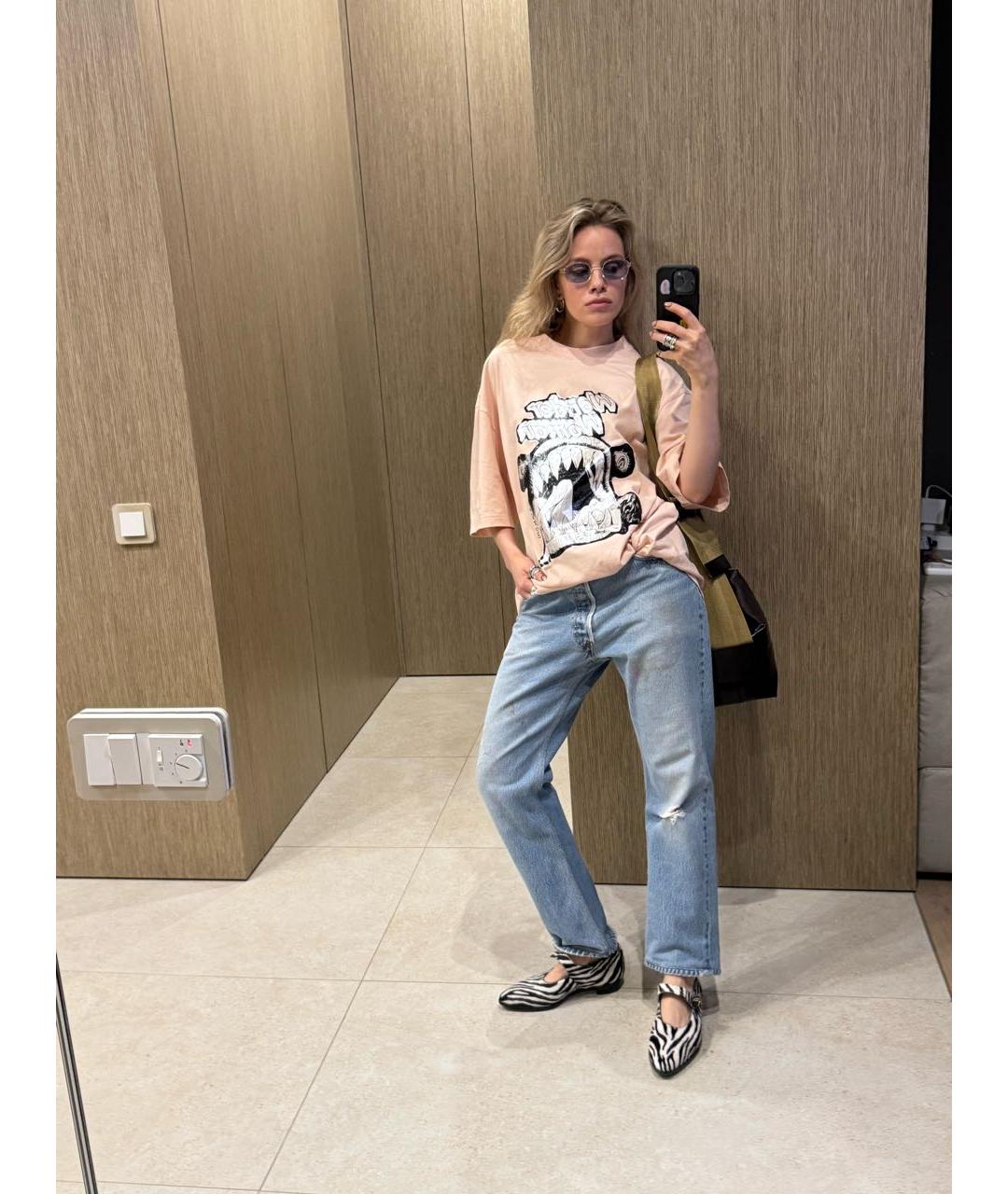 ACNE STUDIOS Коралловая хлопковая футболка, фото 6