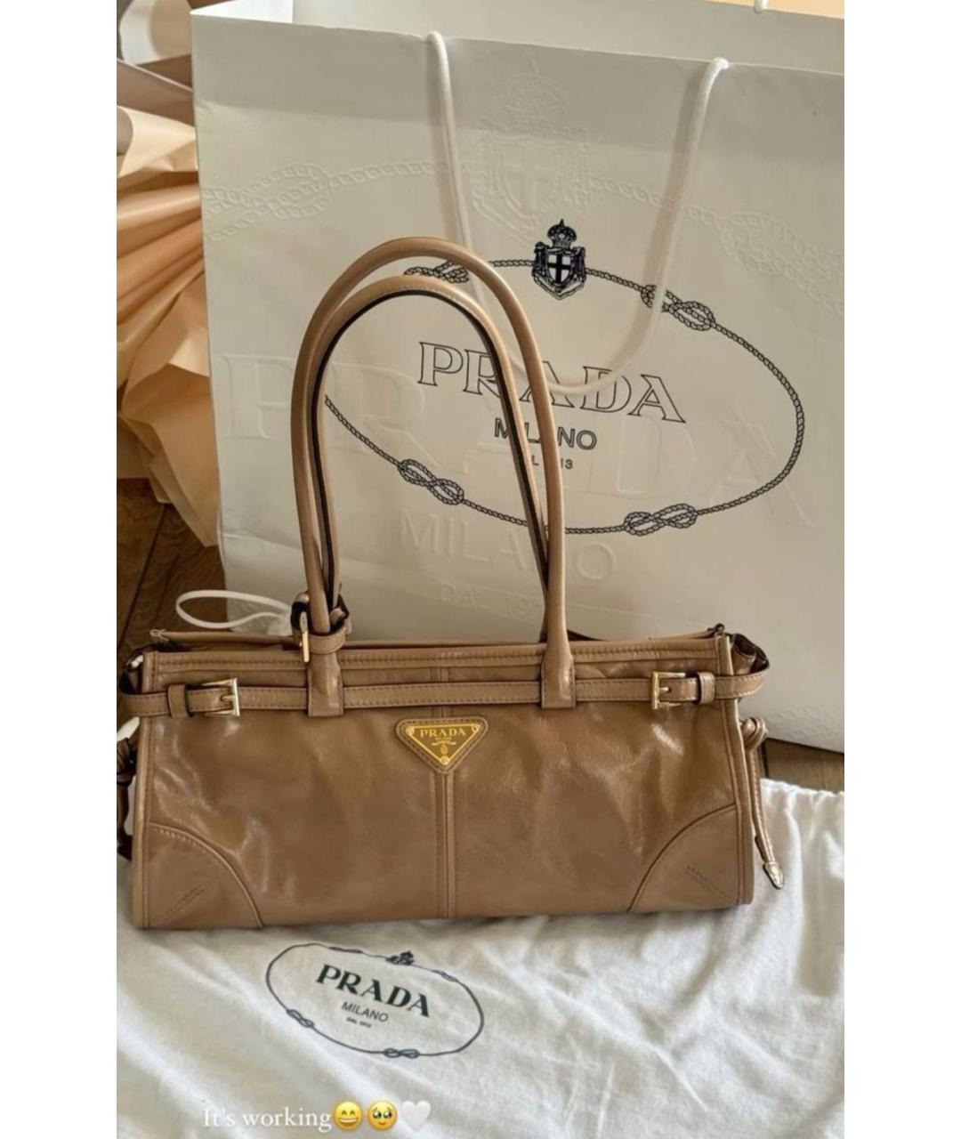 PRADA Бежевая кожаная сумка с короткими ручками, фото 3