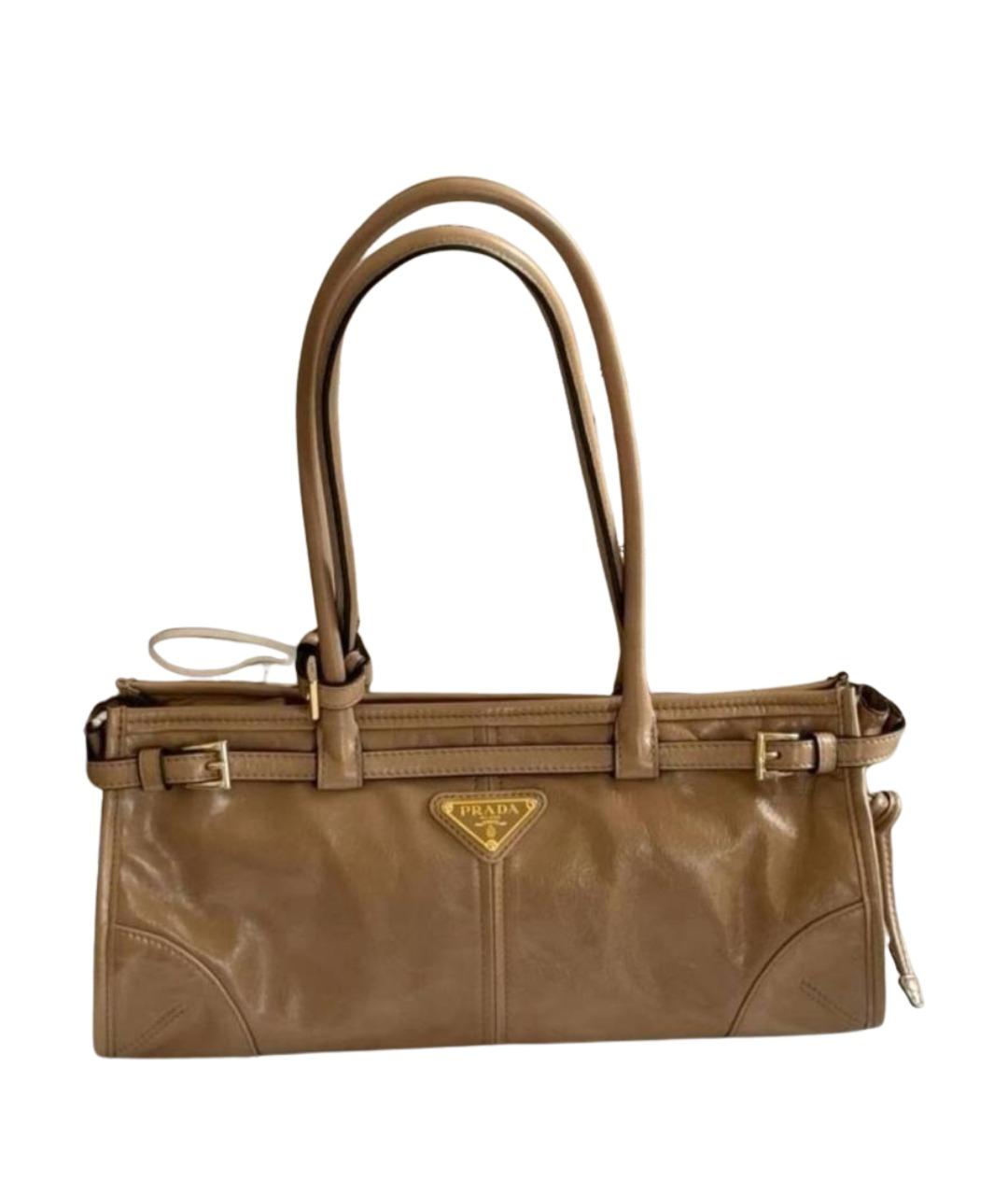 PRADA Бежевая кожаная сумка с короткими ручками, фото 1