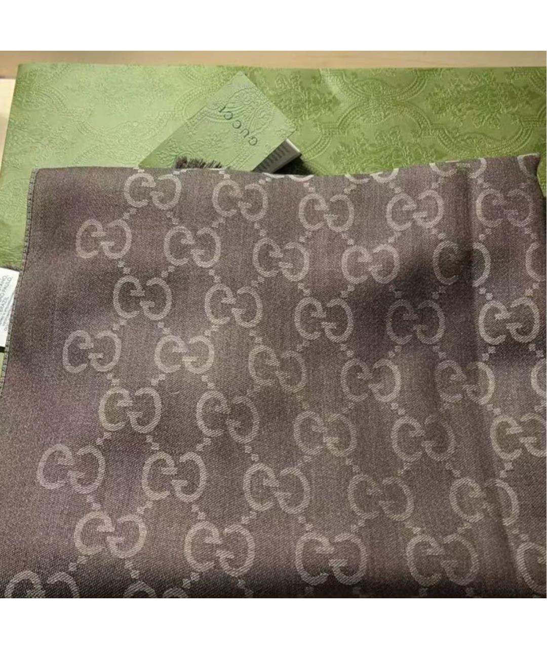 GUCCI Коричневый шерстяной шарф, фото 2