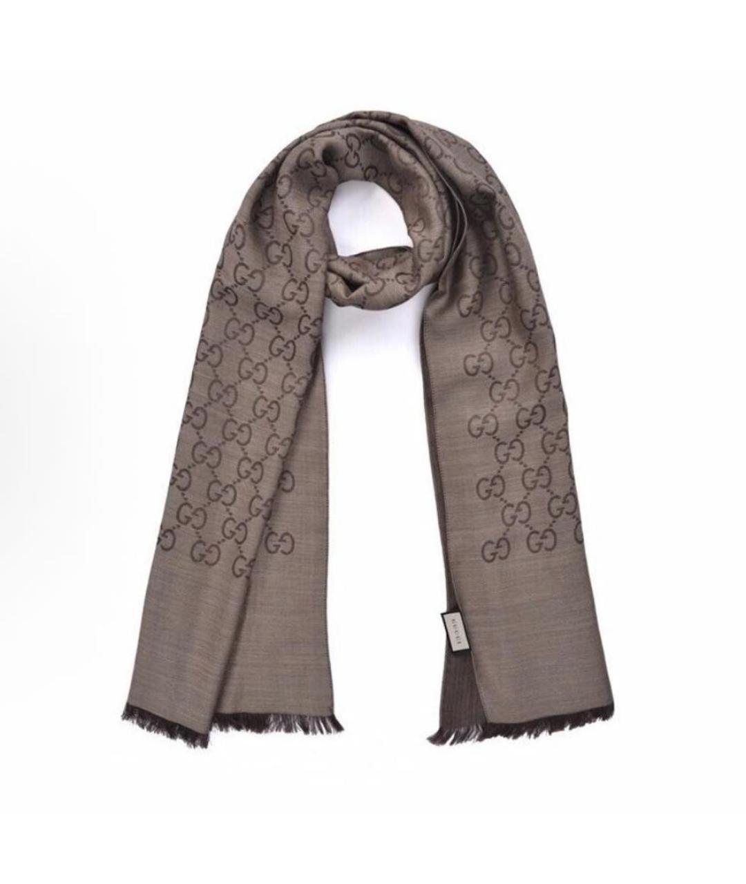 GUCCI Коричневый шерстяной шарф, фото 1