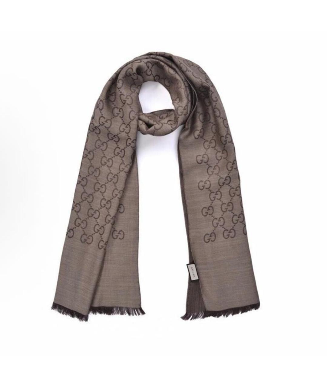GUCCI Коричневый шерстяной шарф, фото 2