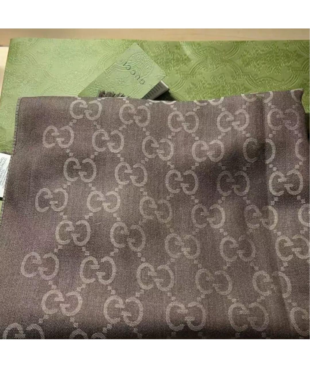 GUCCI Коричневый шерстяной шарф, фото 3