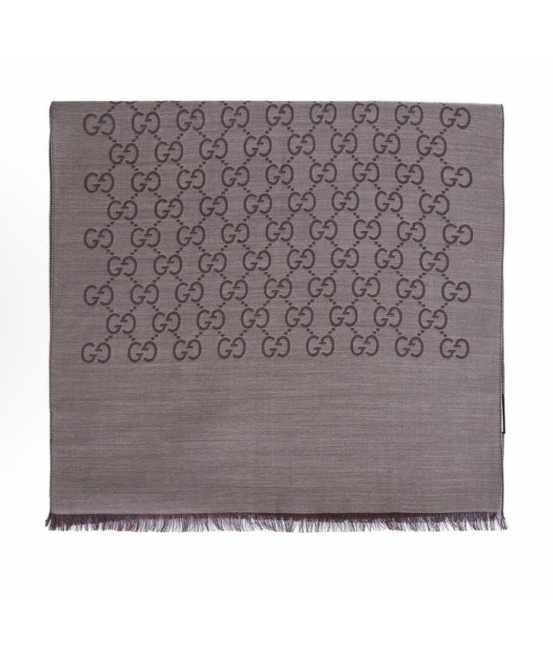 GUCCI Коричневый шерстяной шарф, фото 7