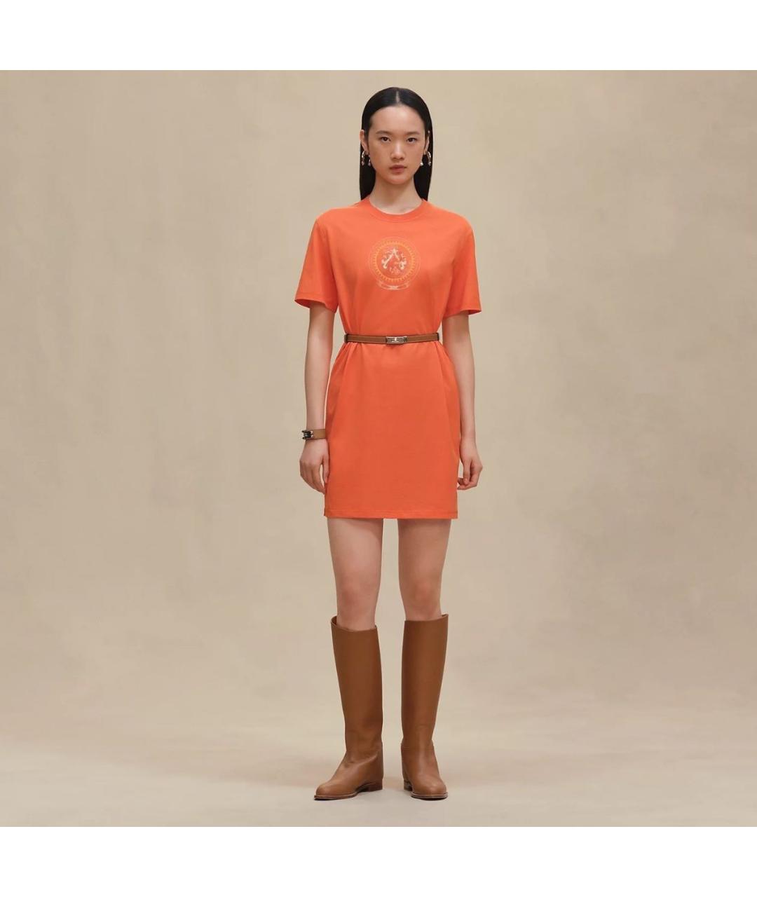 HERMES Оранжевое хлопковое повседневное платье, фото 2