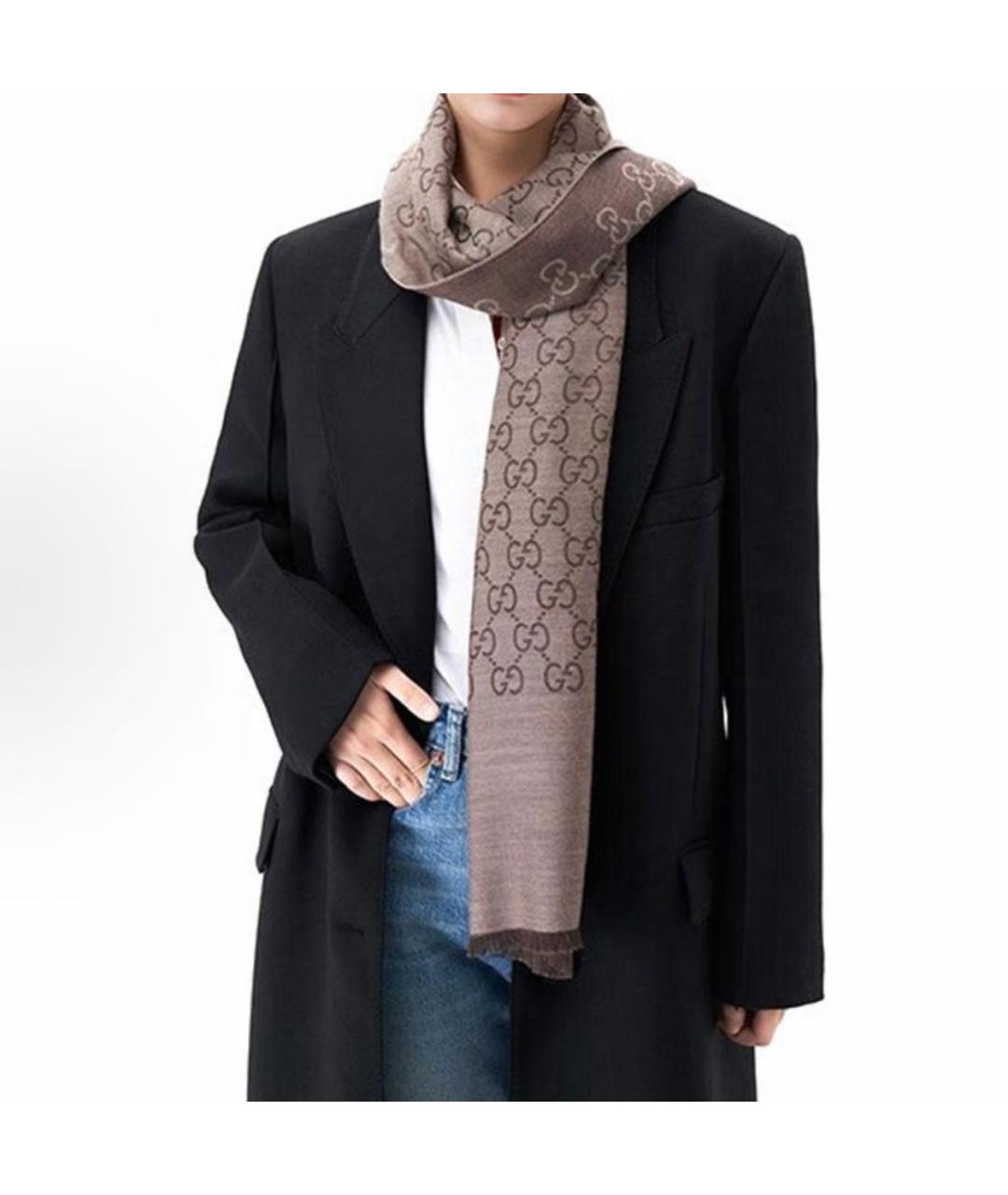 GUCCI Коричневый шелковый шарф, фото 5