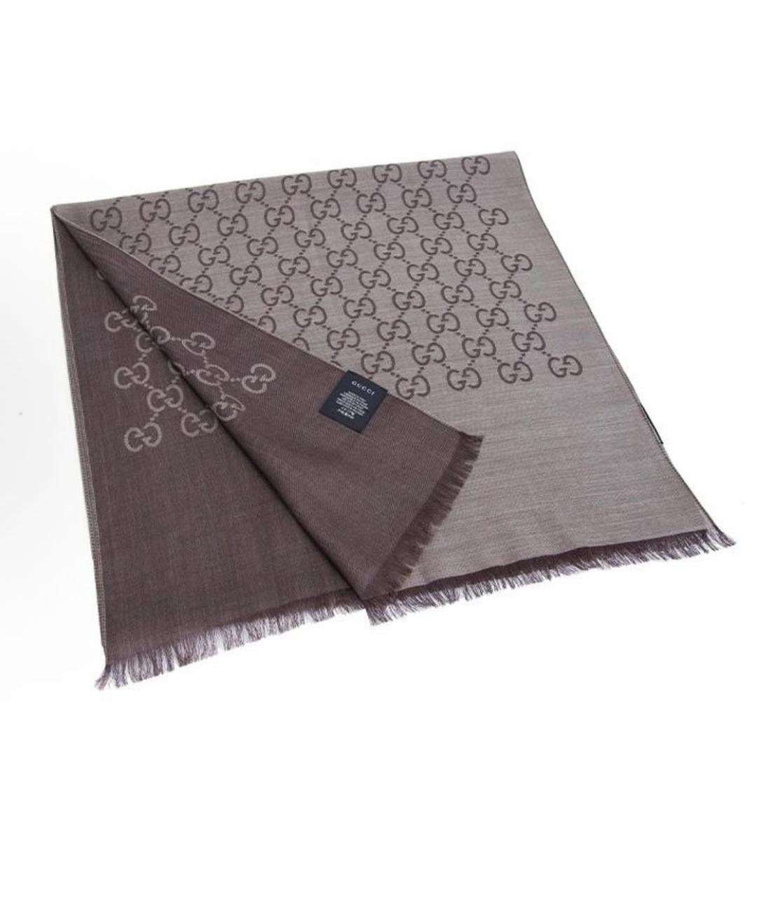 GUCCI Коричневый шелковый шарф, фото 6