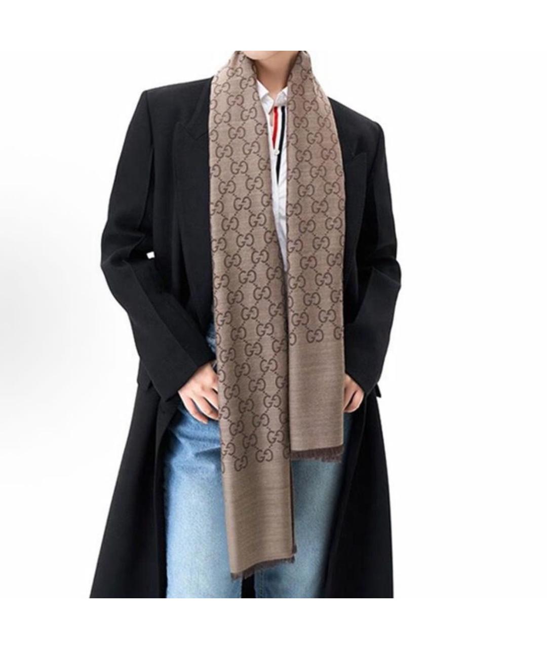 GUCCI Коричневый шелковый шарф, фото 4