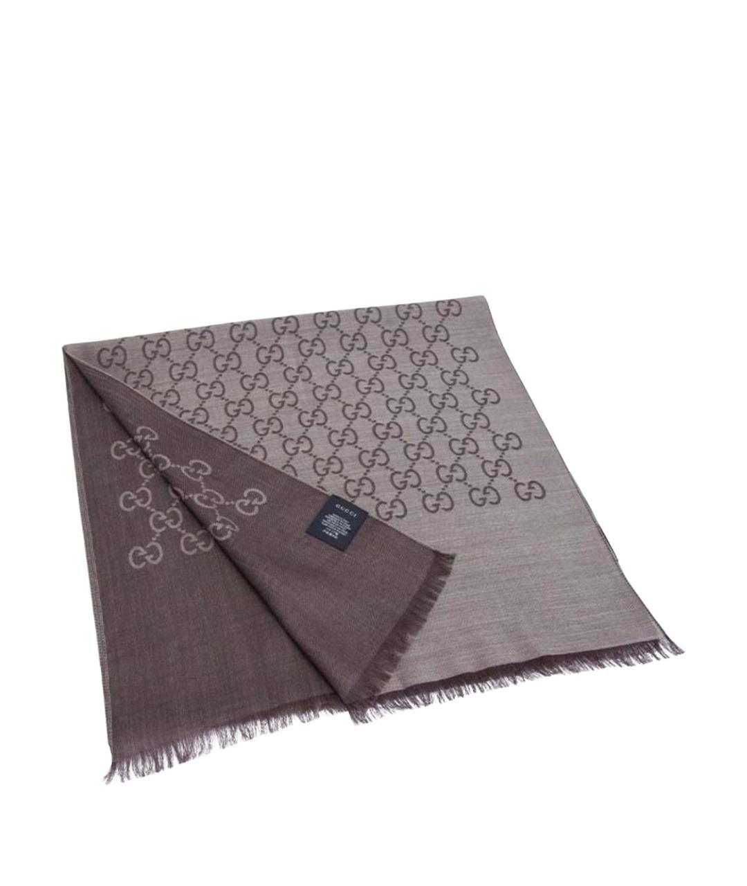 GUCCI Коричневый шелковый шарф, фото 1