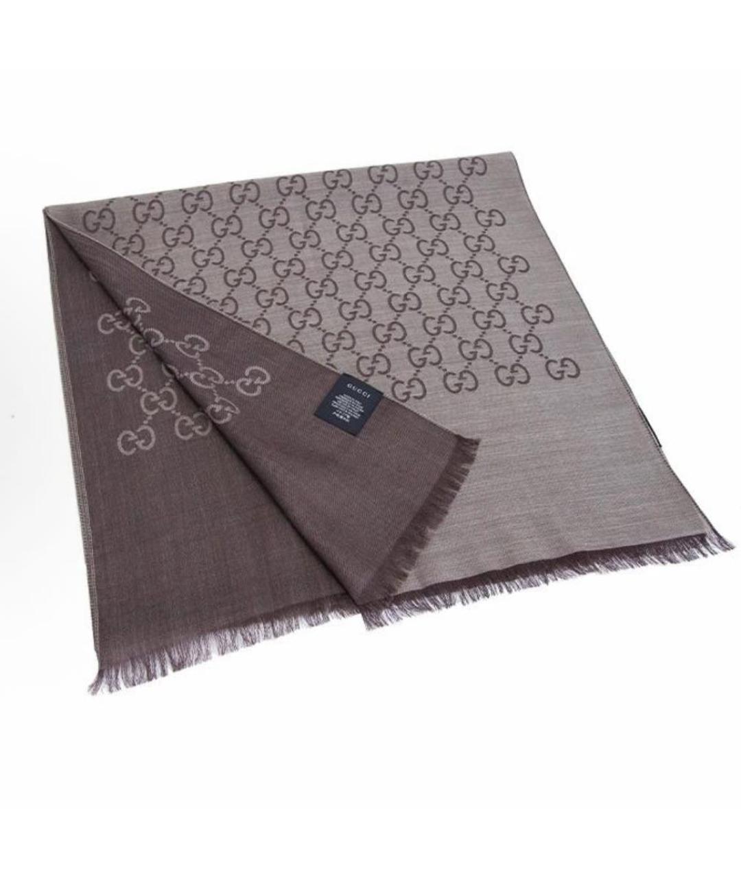GUCCI Коричневый шелковый шарф, фото 1