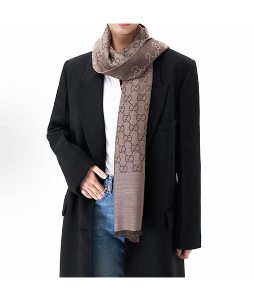 GUCCI Коричневый шелковый шарф, фото 6