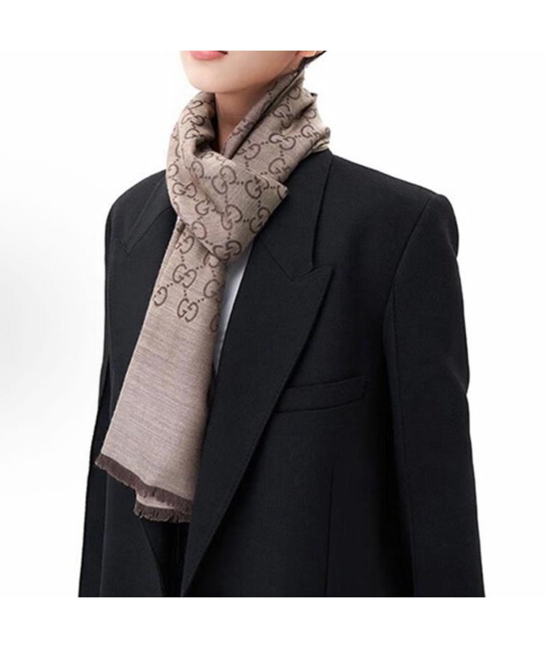 GUCCI Коричневый шелковый шарф, фото 4