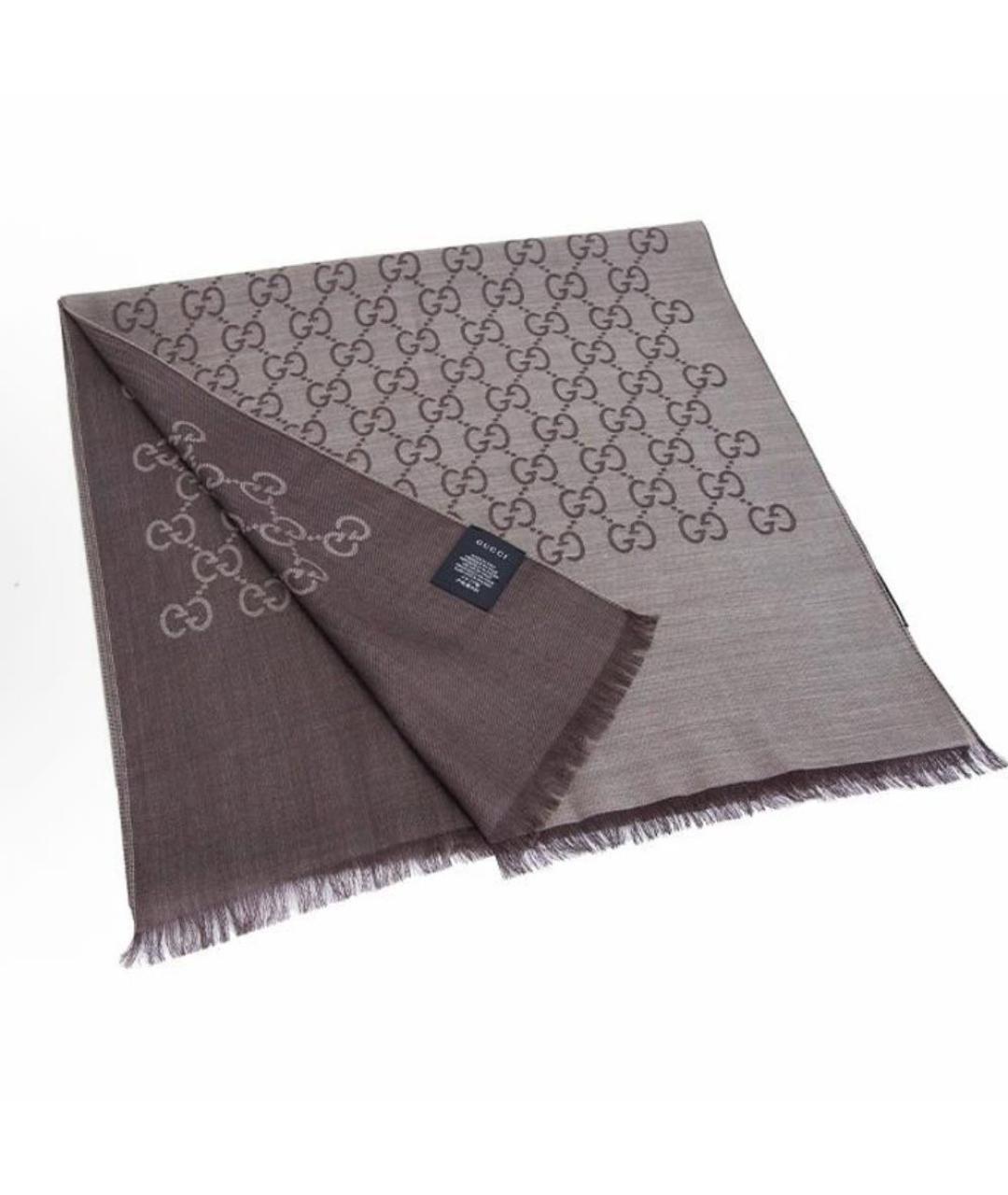 GUCCI Коричневый шерстяной шарф, фото 3