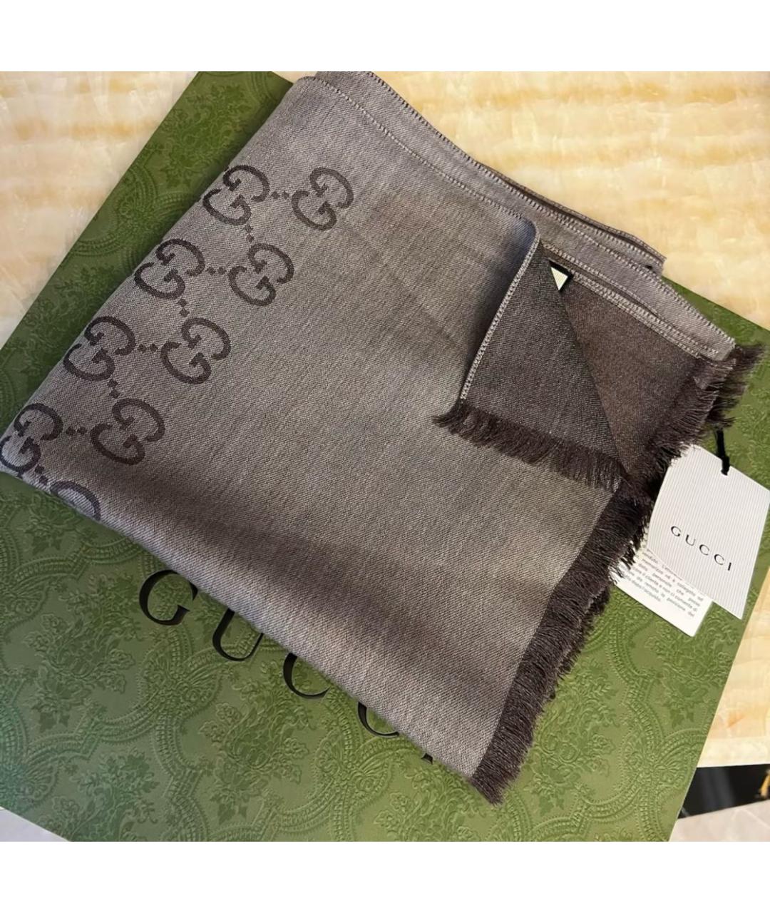 GUCCI Коричневый шерстяной шарф, фото 2